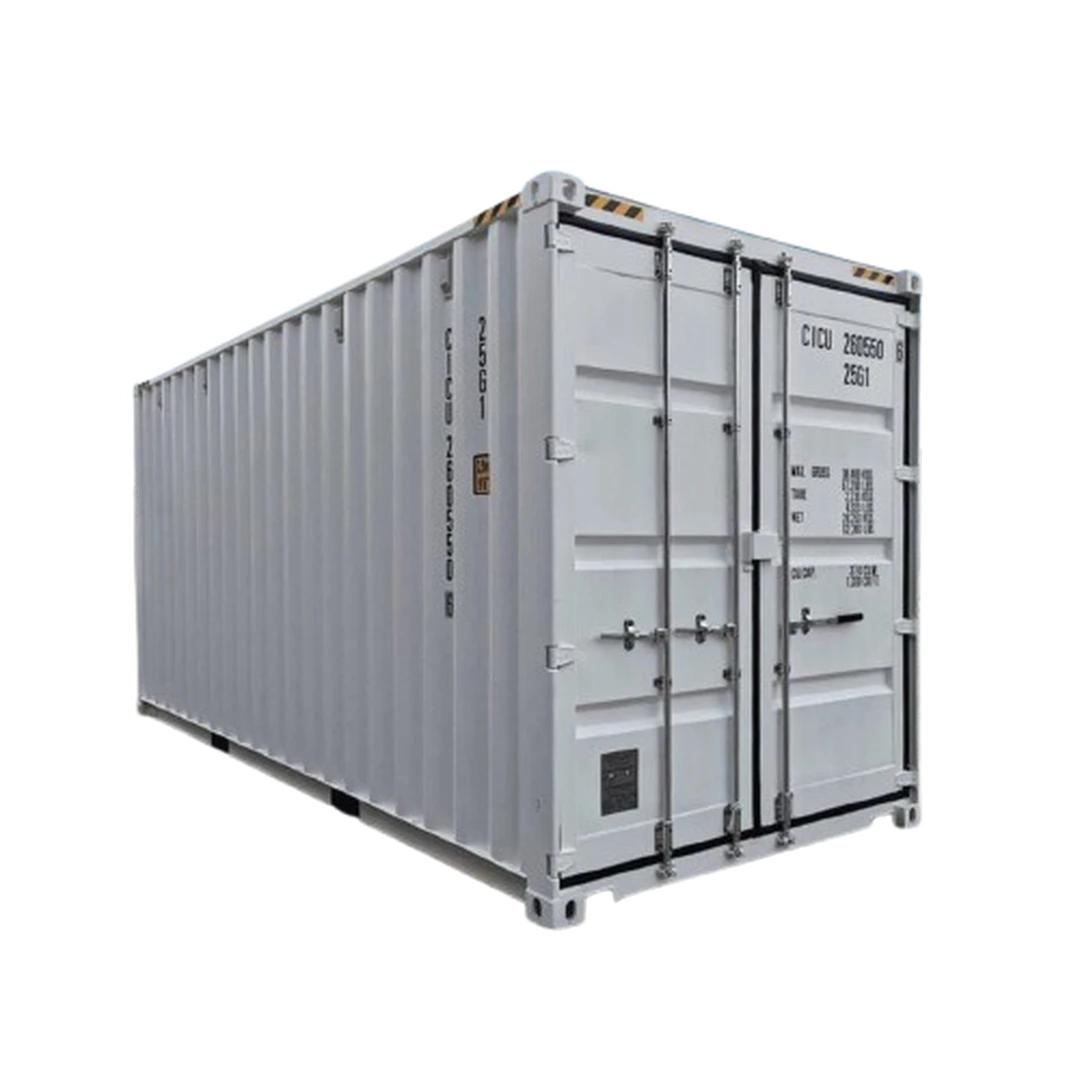 Container 20 pieds High Cube premier voyage Eurocontex – conteneur maritime neuf gris, vue 3/4